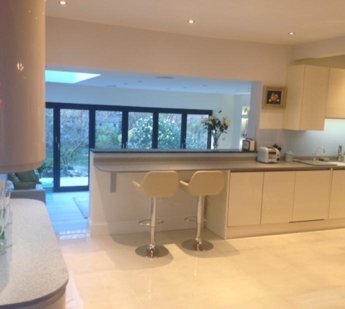 Open plan extension for kitchen diner opening onto garden with bifold doors. Open plan extension for kitchen diner opening onto garden with bifold doors.